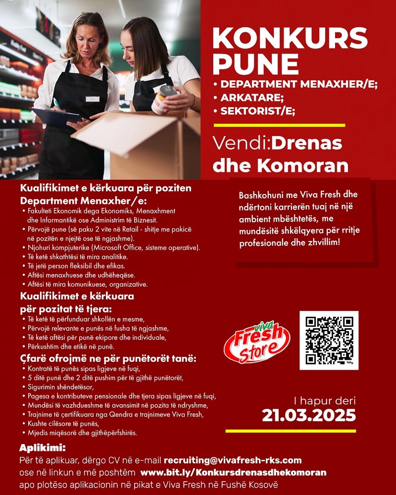 Department Menaxher/e, Arkatare, Sektorist/e
